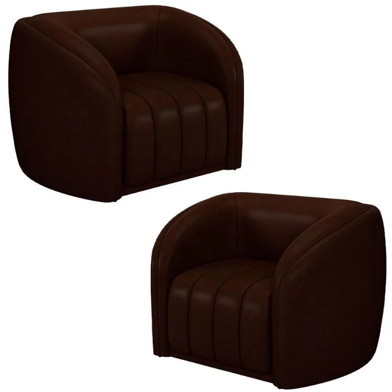 Kit 2 Poltronas Decorativa Para Sala 112cm Meris M22 Sintético Café - Mpozenato