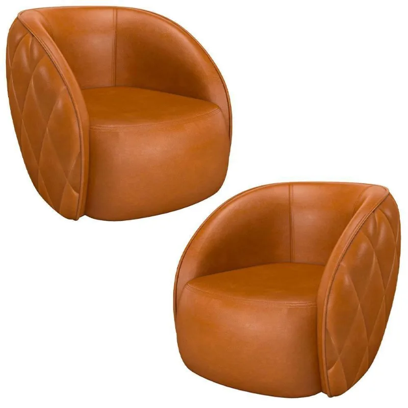 Kit 2 Poltronas Decorativa Para Sala 90cm Tressê Zion M22 Sintético Caramelo - Mpozenato