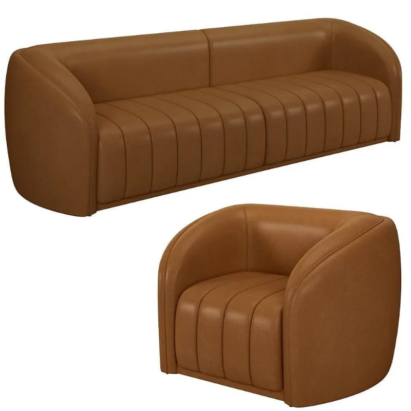 Sofá Decorativo 3 Lugares 252cm E Poltrona Meris M22 Sintético Caramelo - Mpozenato