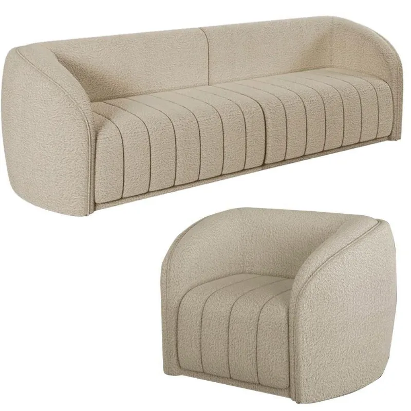 Sofá Decorativo 3 Lugares 292cm E Poltrona Meris M22 Boucle Bege - Mpozenato