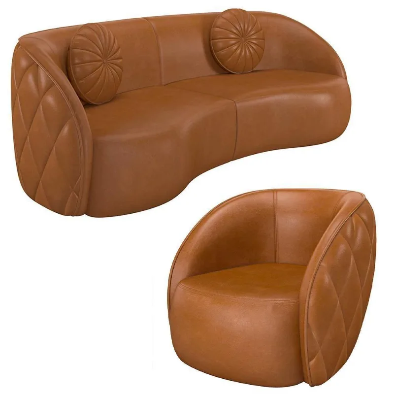 Sofá Decorativo 3 Lugares 288cm Com Almofadas E Poltrona Zion M22 Sintético Caramelo - Mpozenato