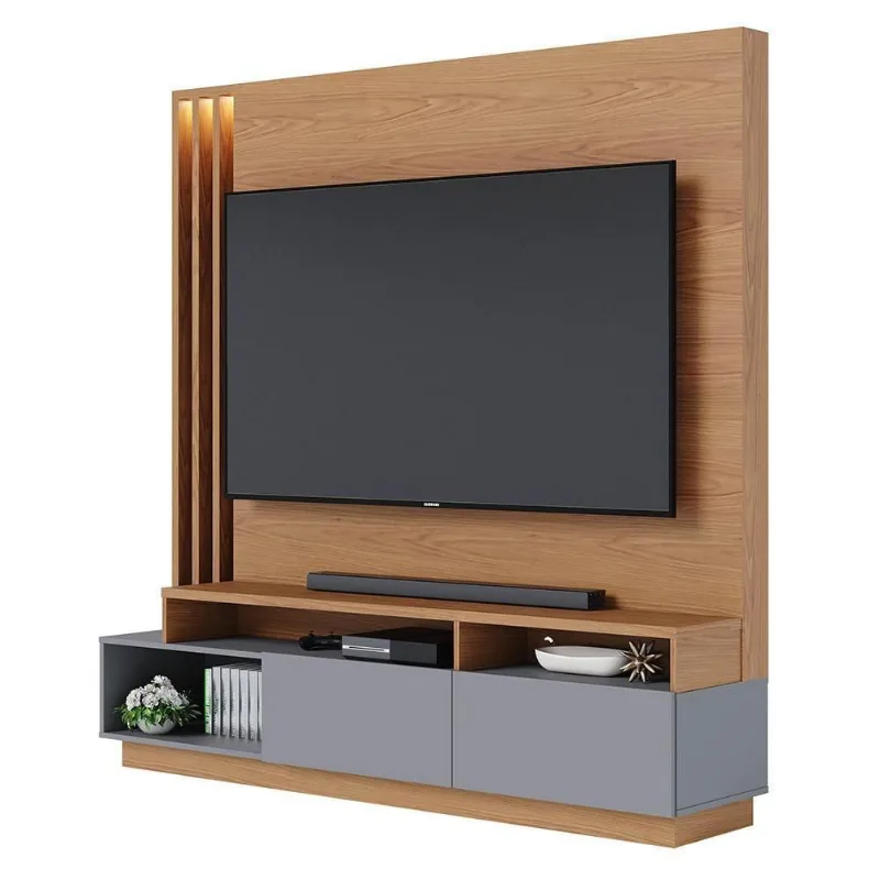Estante Home Theater Para Tv 75 Pol. Com Led 180cm Maitê C05 Freijó-cinza Fosco - Mpozenato