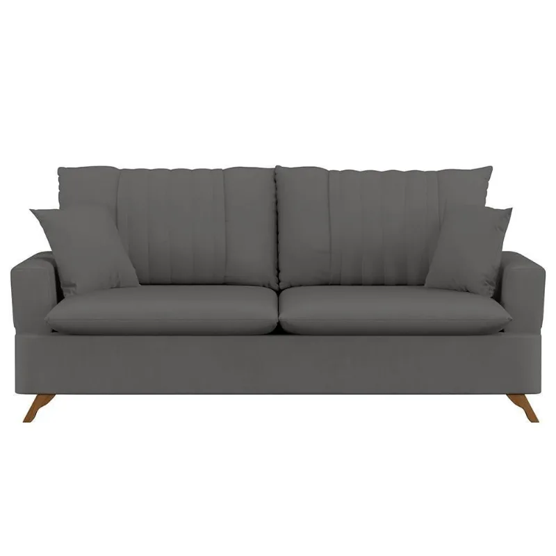 Sofá 180cm 3 Lugares Com Almofadas Pés Curvos Veras Suede D05 Cinza - Mpozenato