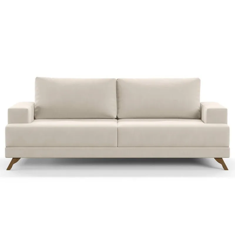 Sofá 3 Lugares 200cm Living Pés Curvos Santi D05 Suede Bege - Mpozenato
