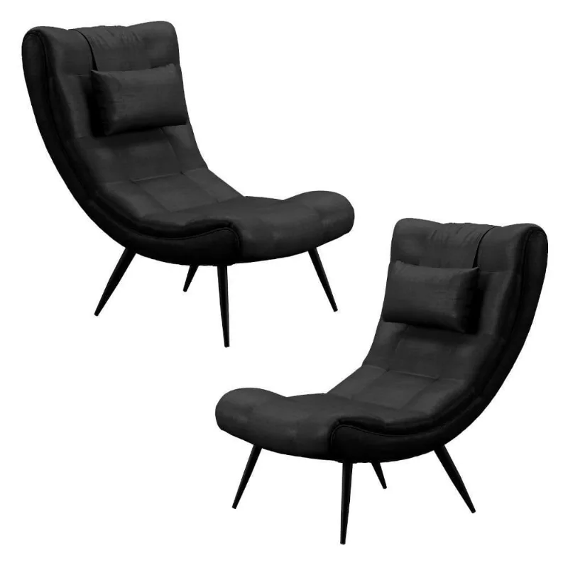Kit 2 Poltronas Decorativas Sala De Estar Com Almofada E Pés Palito Lord Facto Dunas Preto - Ibiza