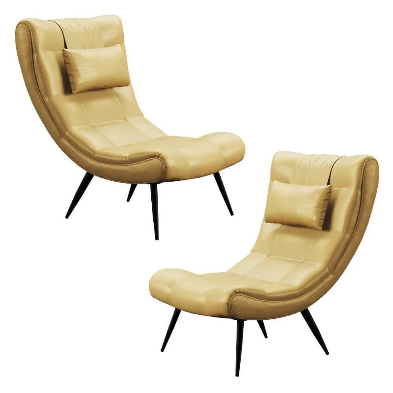Kit 2 Poltronas Decorativas Para Sala De Estar Com Almofada E Pés Palito Lord Facto Dourado - Ibiza