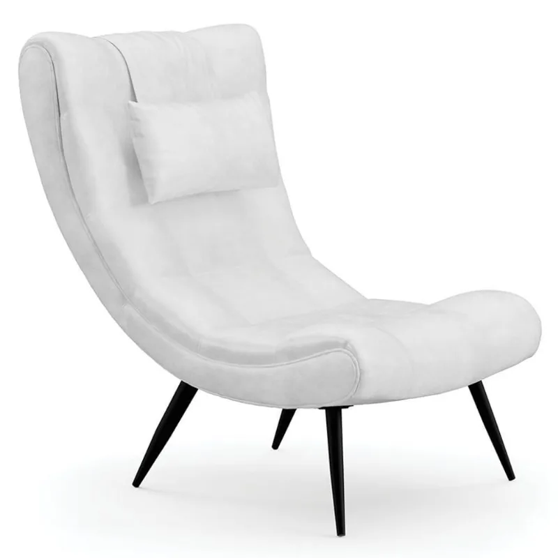 Poltrona Decorativa Para Sala De Estar Com Almofada E Pés Palito Lord Sintético Branco - Ibiza