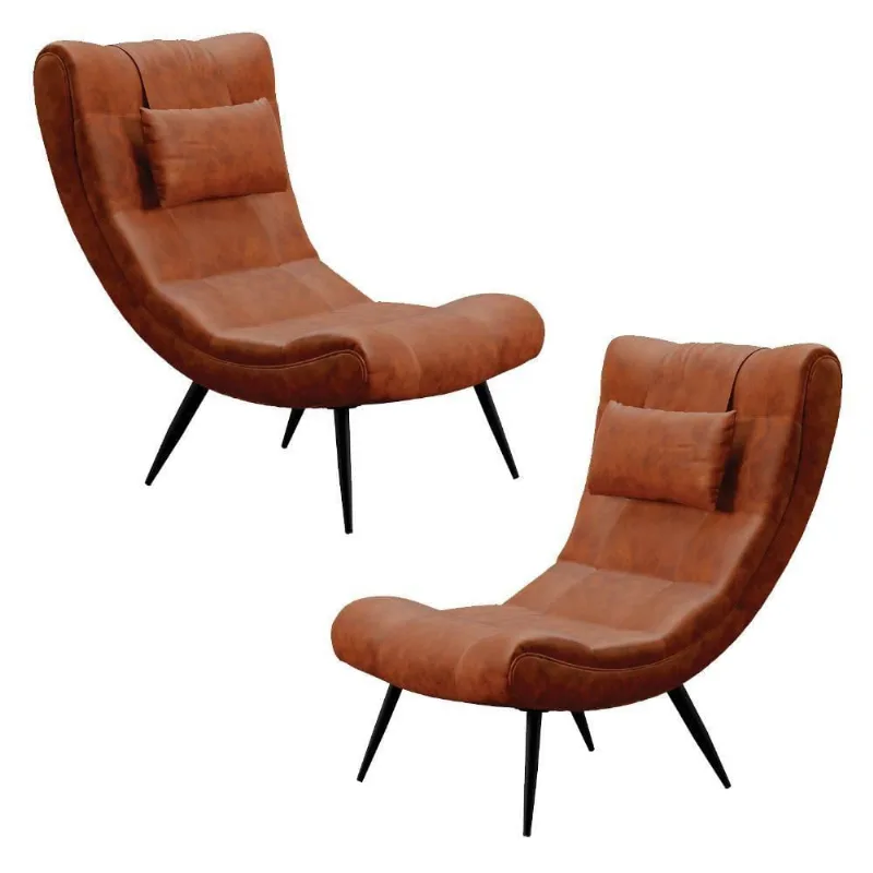 Kit 2 Poltronas Decorativas Sala De Estar Com Almofada E Pés Palito Lord Sintético Nozes - Ibiza