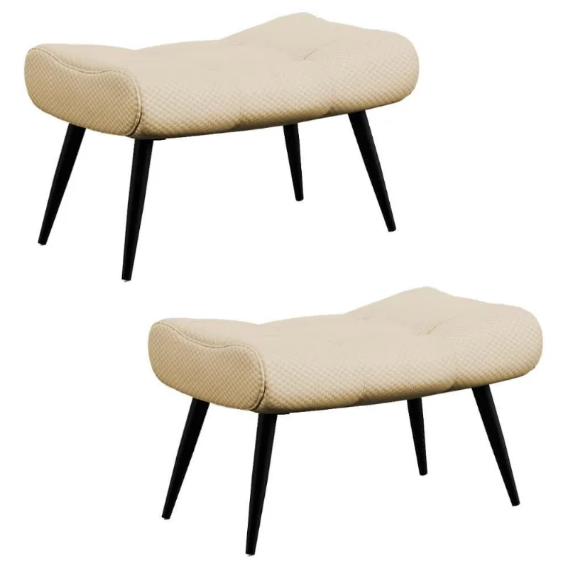 Kit 2 Puffs Decorativos Para Sala De Estar Pés Palito Lord Veludo Luxo Off White - Ibiza