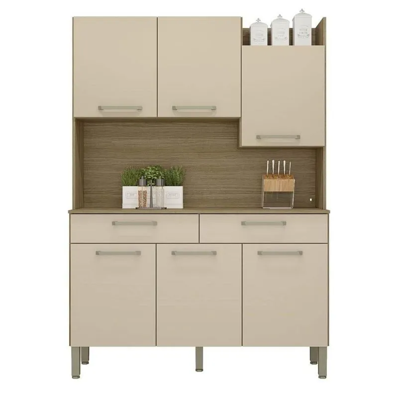 Armário De Cozinha Compacta 132cm Stella K02 Freijó/vanilla - Mpozenato