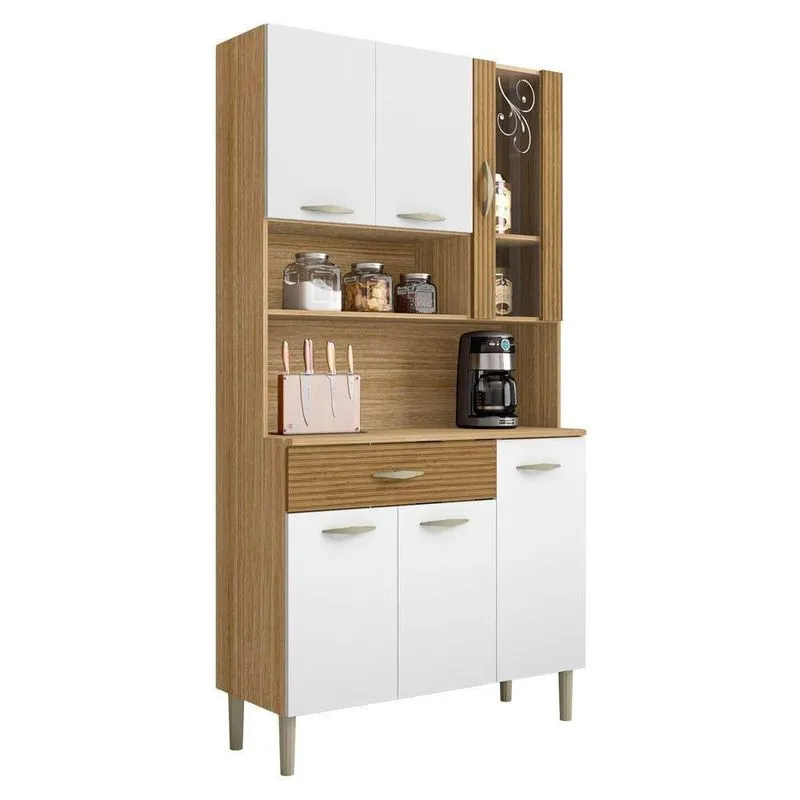 Armário De Cozinha Compacta 90cm Bruna K02 Freijó-supremo-ripado - Mpozenato