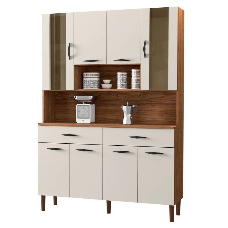 Armário de Cozinha Compacta 121cm Bruna K02 Nogueira/Off White - Mpozenato