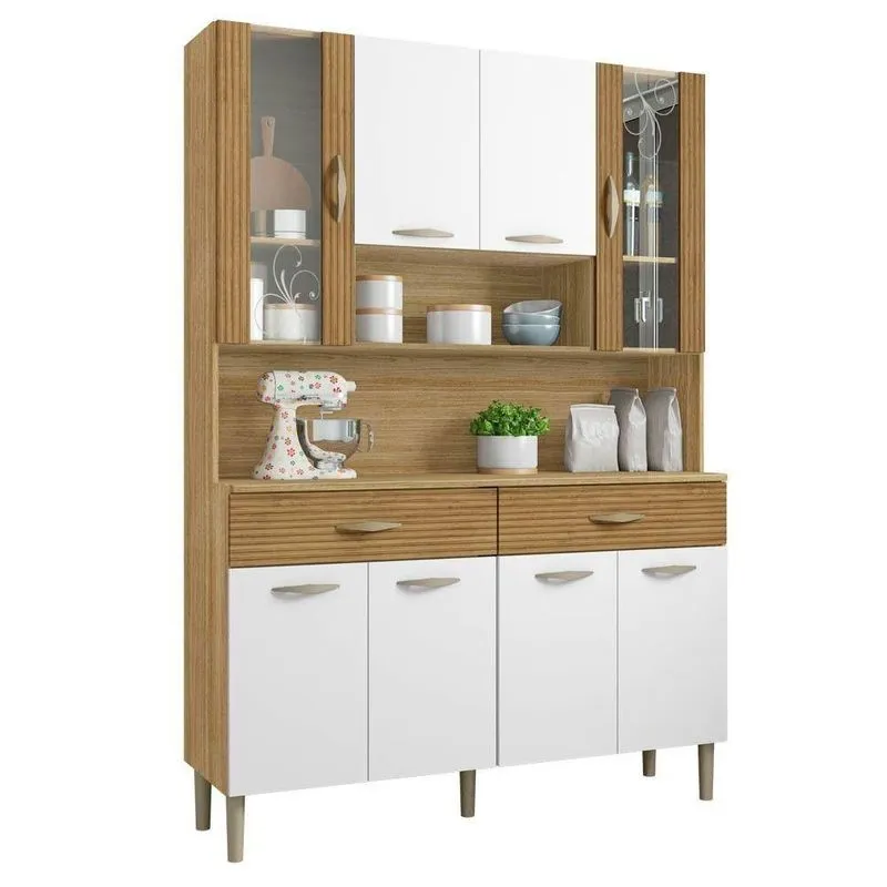 Armário De Cozinha Compacta 121cm Bruna K02 Freijó/supremo/ripado - Mpozenato