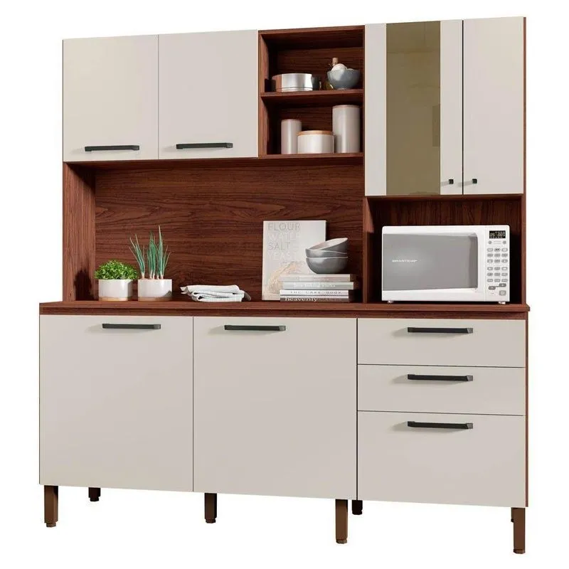 Armário De Cozinha Compacta 182cm Giga Balcão Com Tampo K02 Nogueira/off White - Mpozenato