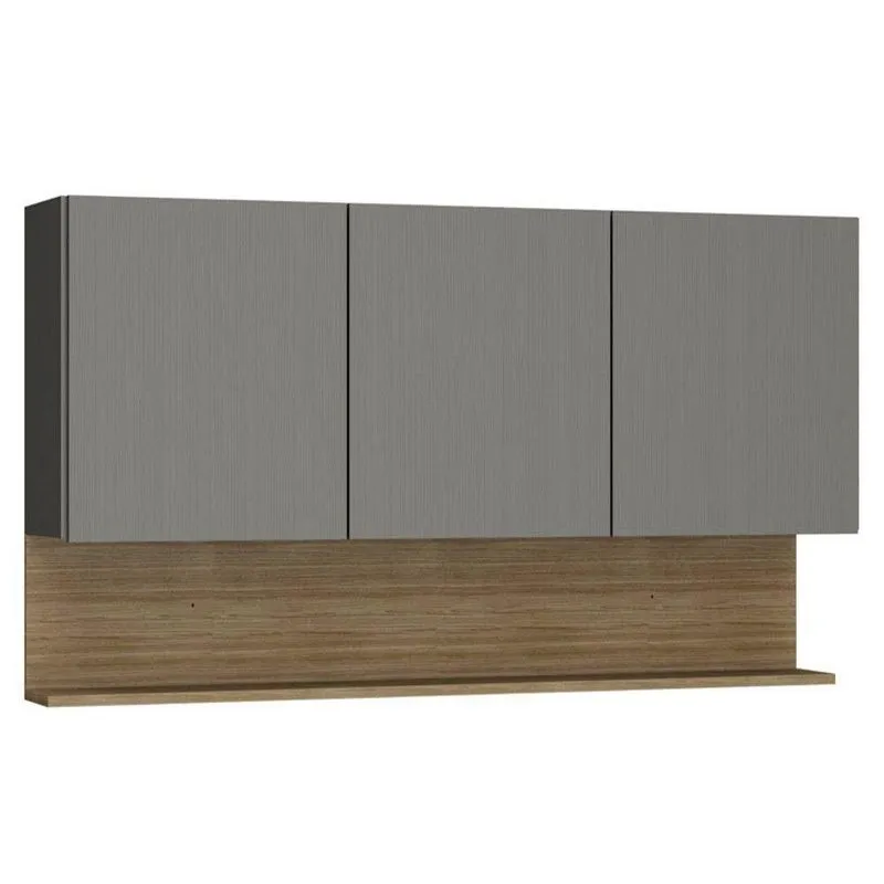 Armário Aéreo 120cm 3 Portas Lina K02 Gris/freijó - Mpozenato