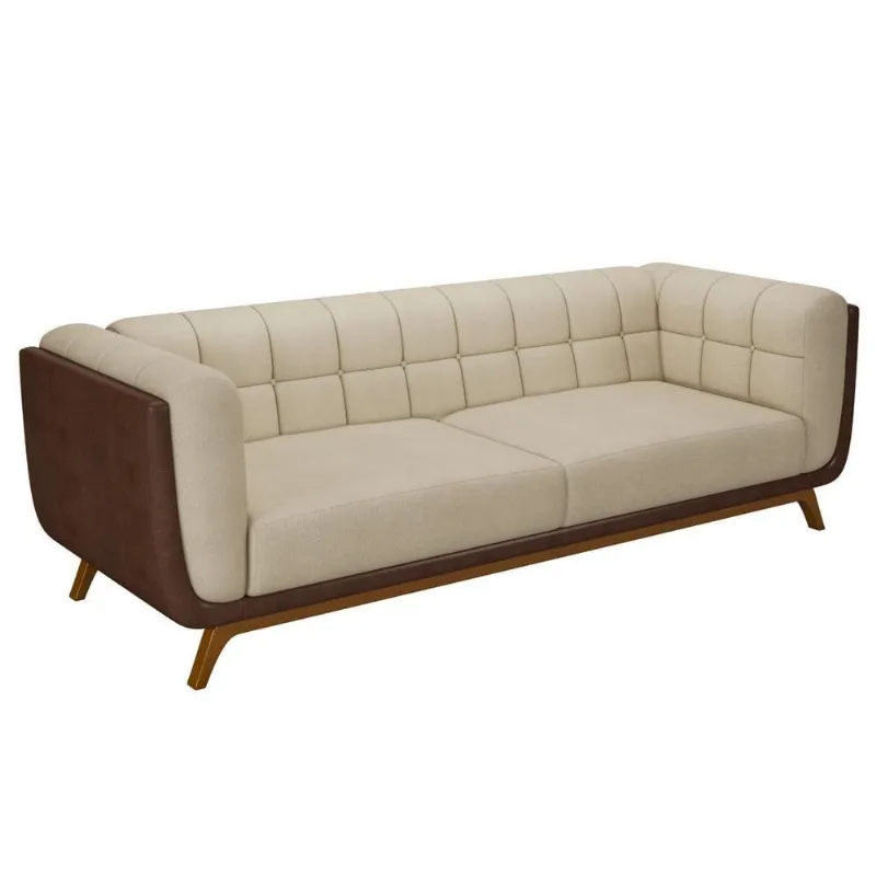 Sofá Living Decorativo 3 Lugares 240cm Bellart M22 Boucle Bege/sintético Café - Mpozenato