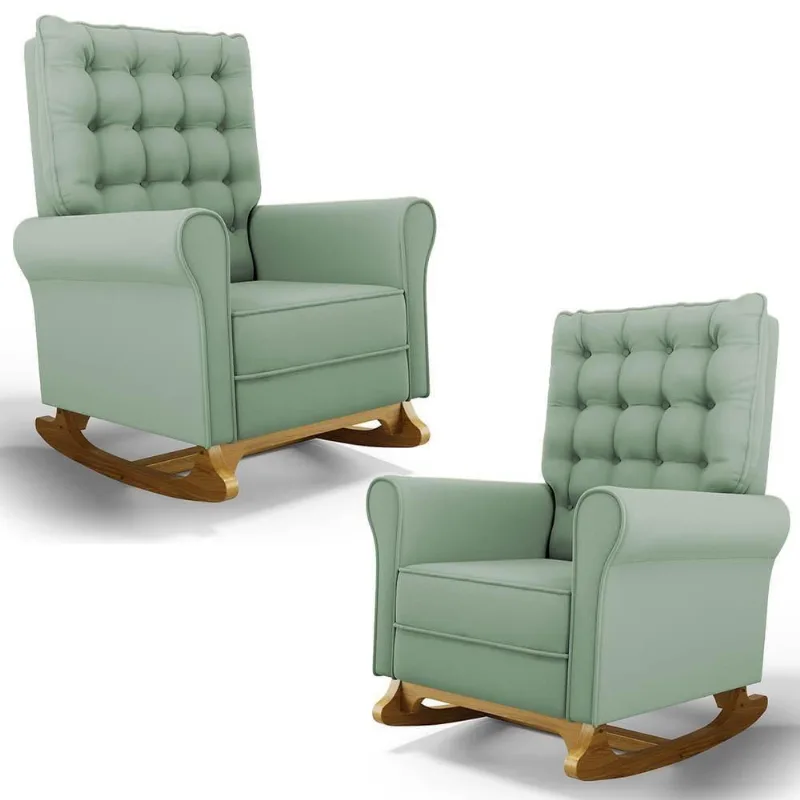 Kit 02 Poltronas De Amamentação Base Madeira Balanço Brenda G05 Veludo Verde - Mpozenato