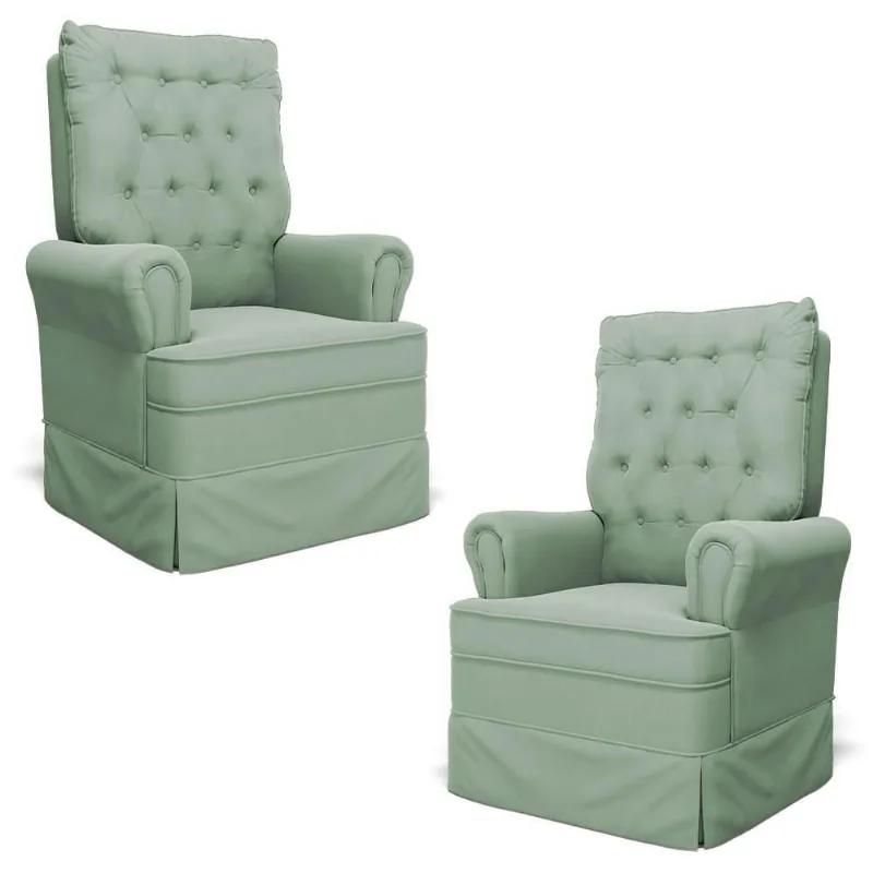 Kit 02 Poltronas De Amamentação E Descanso Com Balanço Laís G05 Veludo Verde - Mpozenato
