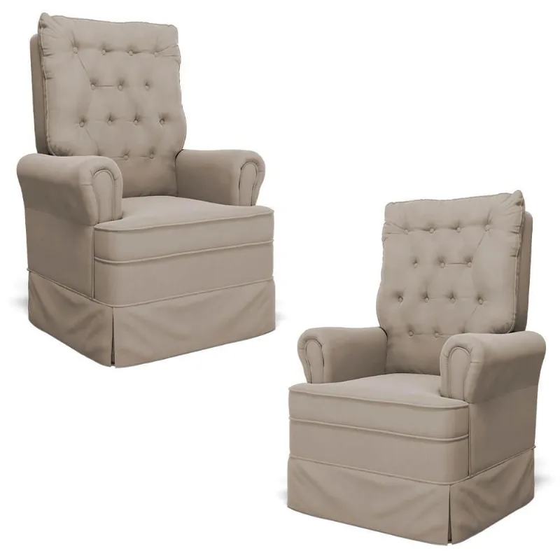 Kit 02 Poltronas De Amamentação E Descanso Com Balanço Laís G05 Veludo Bege - Mpozenato