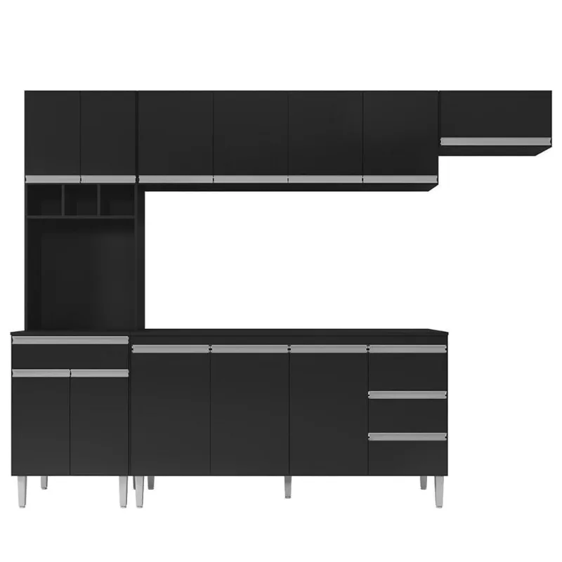 Cozinha Modulada 4 Peças Balcão Com Tampo 160cm Andréia Preto - Ajl Móveis