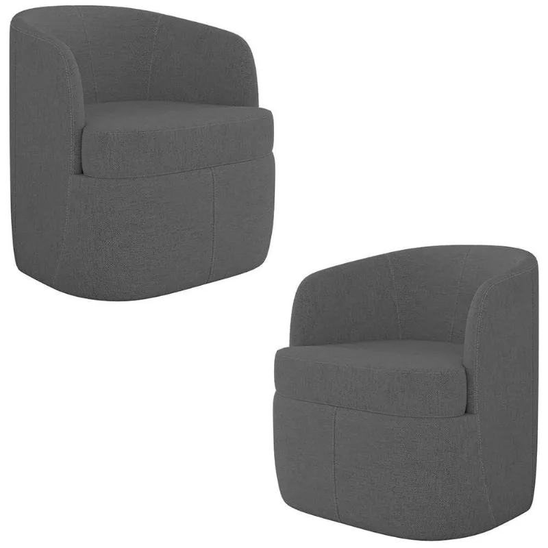 Kit 2 Poltronas Giratória Decorativa Para Sala Dandara Z08 Linho Cinza Escuro - Mpozenato
