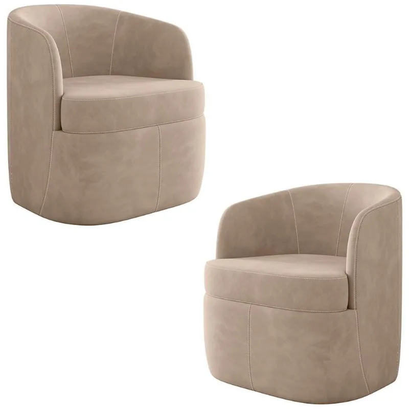 Kit 2 Poltronas Giratória Decorativa Para Sala Dandara Z08 Veludo Bege - Mpozenato