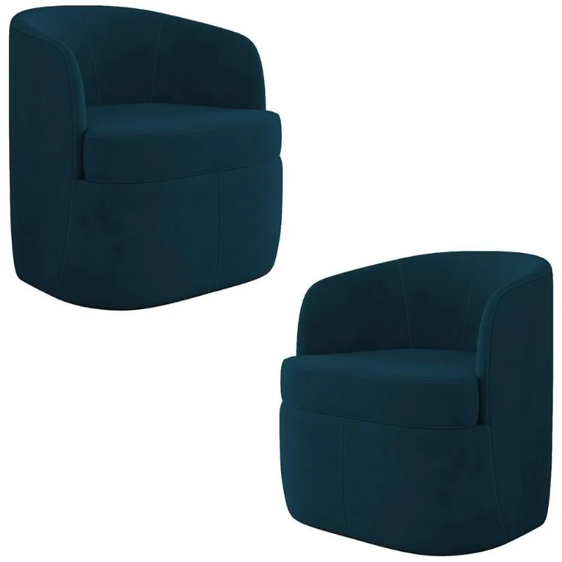 Kit 2 Poltronas Giratória Decorativa Para Sala Dandara K04 Veludo Azul - Mpozenato