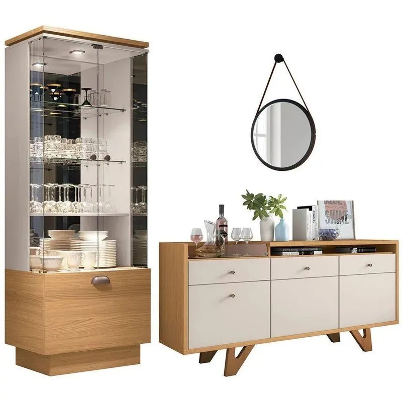 Cristaleira Aruan Buffet Ellora E Espelho Adnet 54cm H01 Off White-cinamomo - Mpozenato