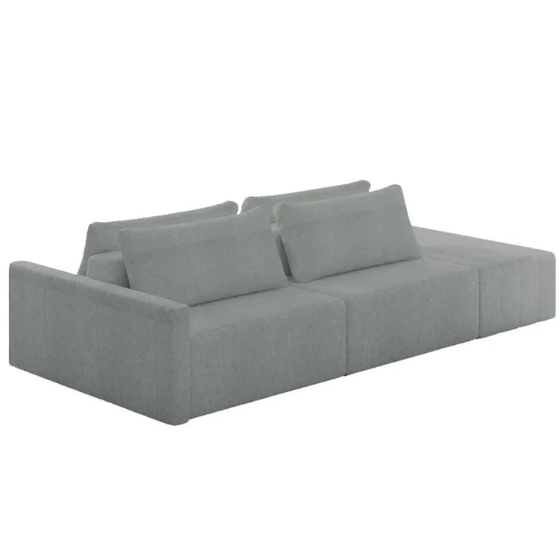 Sofá Ilha Modular Com Puff Para Sala Living 232cm Georgia Z08 Boucle Cinza Claro - Mpozenato