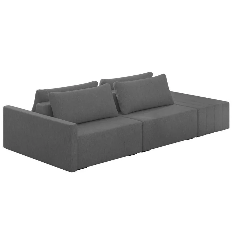 Sofá Ilha Modular Com Puff Para Sala Living 232cm Georgia K04 Linho Cinza Escuro - Mpozenato