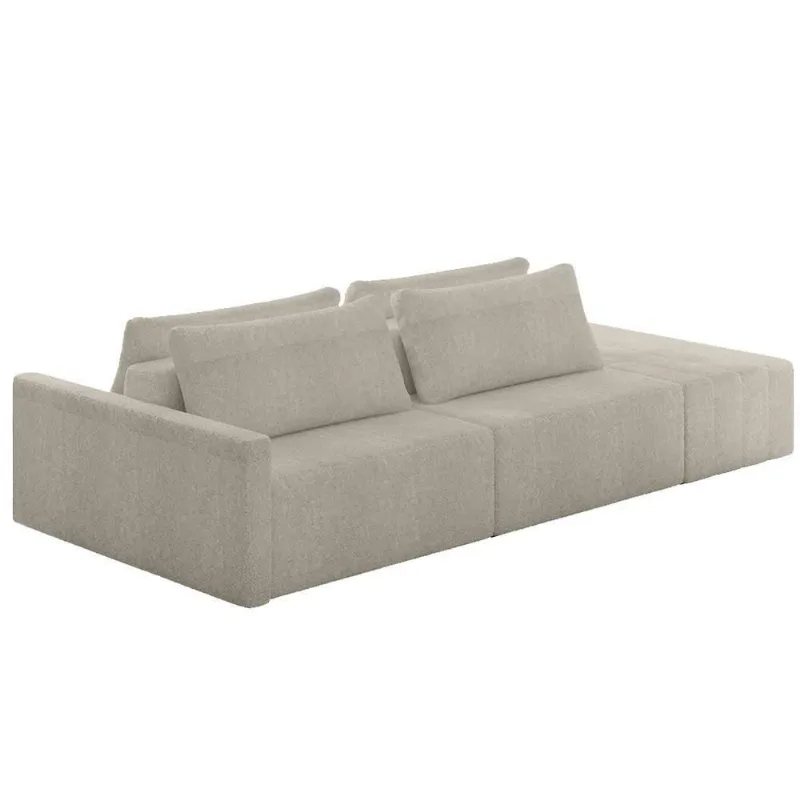 Sofá Ilha Modular Com Puff Para Sala Living 252cm Georgia K04 Bouclê Bege - Mpozenato