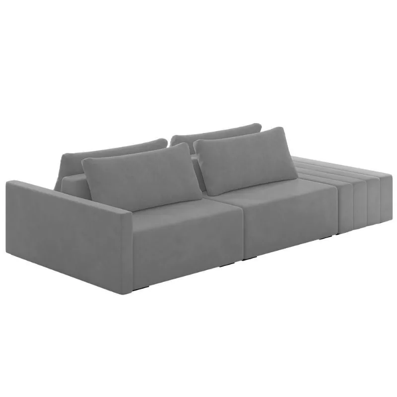 Sofá Ilha Modular Com Puff Para Sala Living 252cm Georgia K04 Veludo Cinza - Mpozenato