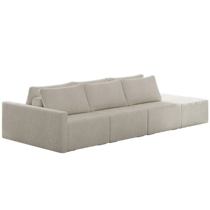 Sofá Ilha Modular Com Puff Para Sala Living 312cm Georgia K04 Bouclê Bege - Mpozenato