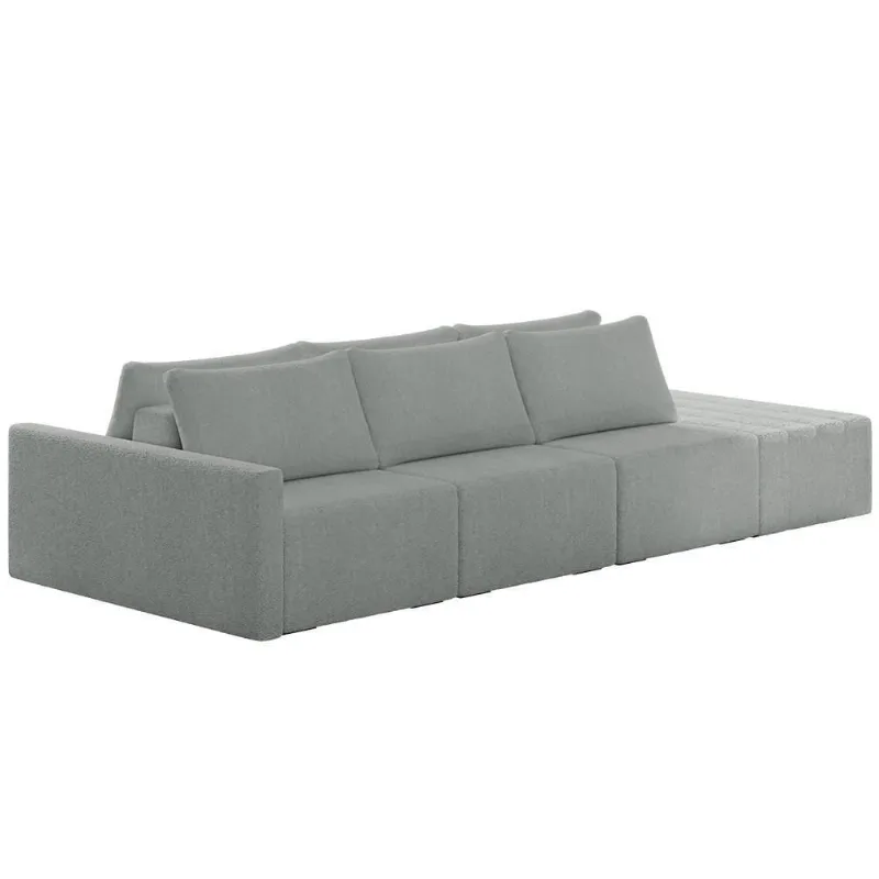 Sofá Ilha Modular Com Puff Para Sala Living 312cm Georgia Z08 Boucle Cinza Claro - Mpozenato