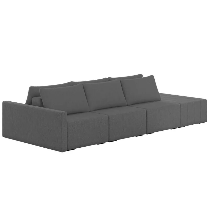Sofá Ilha Modular Com Puff Para Sala Living 312cm Georgia K04 Linho Cinza Escuro - Mpozenato