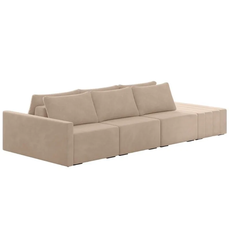 Sofá Ilha Modular Com Puff Para Sala Living 312cm Georgia K04 Veludo Bege - Mpozenato