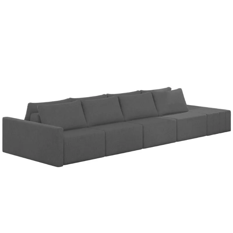 Sofá Ilha Modular Com Puff Para Sala Living 392cm Georgia K04 Linho Cinza Escuro - Mpozenato
