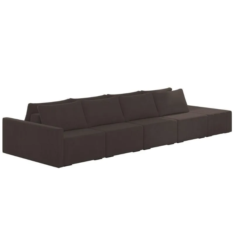 Sofá Ilha Modular Com Puff Para Sala Living 392cm Georgia Z08 Veludo Marrom - Mpozenato