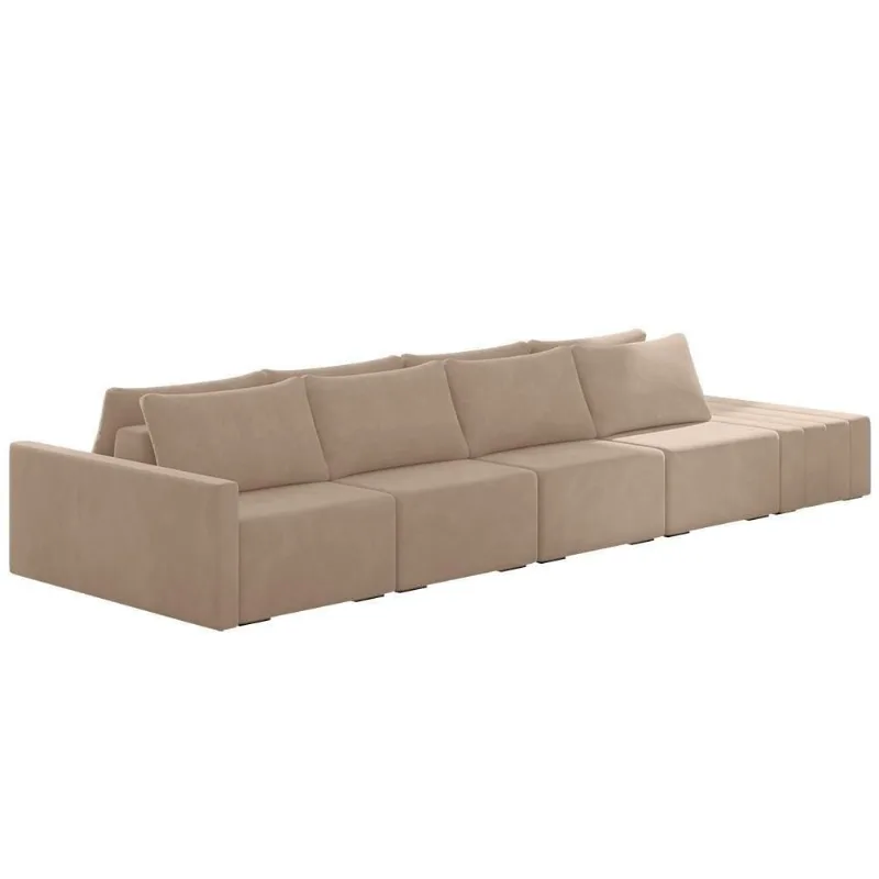 Sofá Ilha Modular Com Puff Para Sala Living 432cm Georgia K04 Veludo Bege - Mpozenato