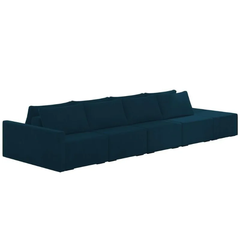 Sofá Ilha Modular Com Puff Para Sala Living 432cm Georgia K04 Veludo Azul - Mpozenato