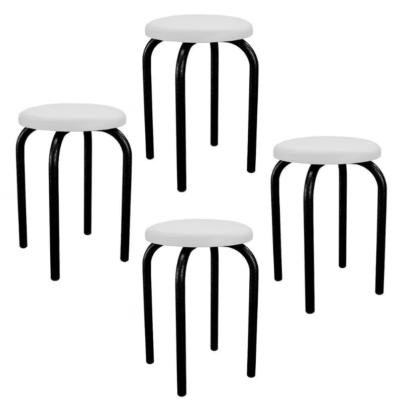 Kit 4 Banquetas Baixas Empilháveis Em Aço Maviê Sintético Branco-preto - Mpozenato
