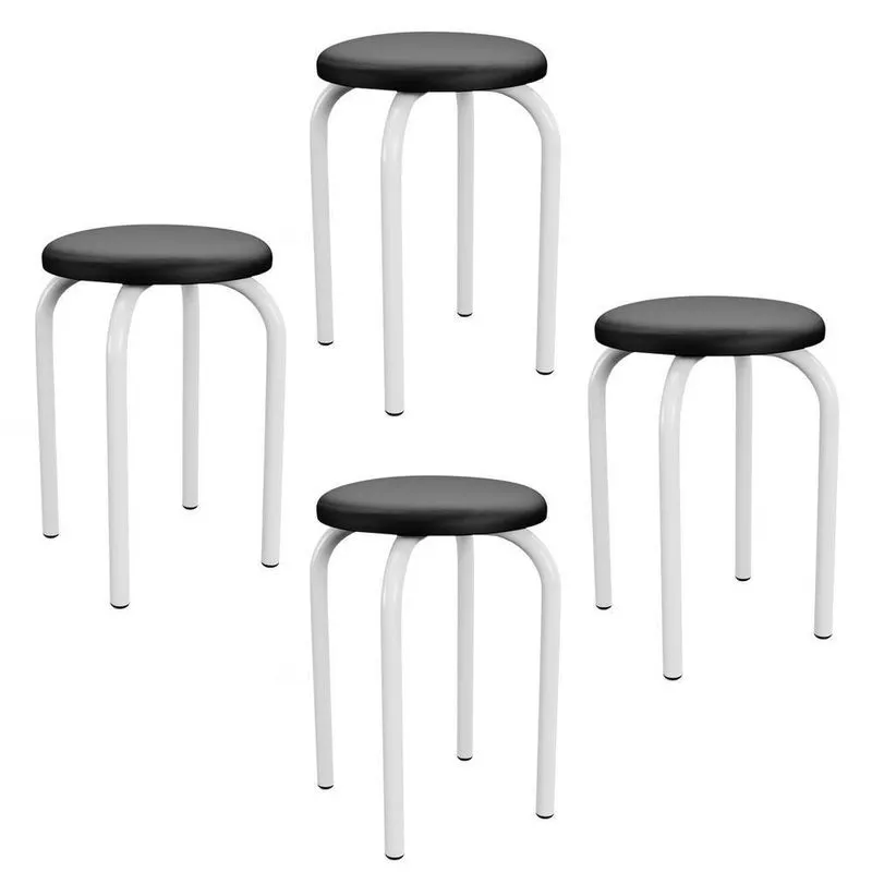 Kit 4 Banquetas Baixas Empilháveis Em Aço Maviê Sintético Preto/branco - Mpozenato