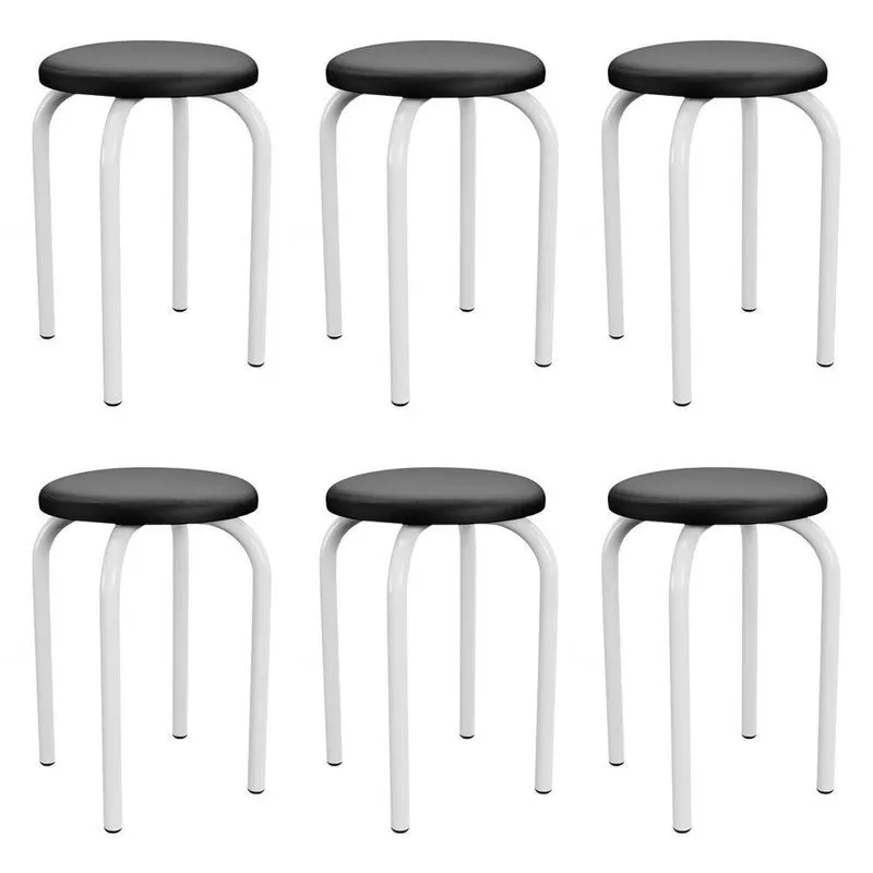 Kit 6 Banquetas Baixas Empilháveis Em Aço Maviê Sintético Preto/branco - Mpozenato