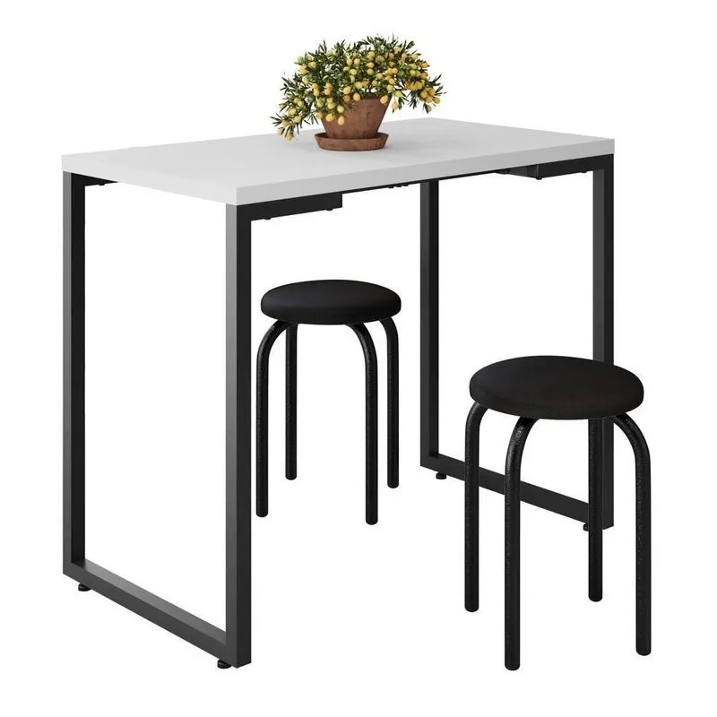 Mesa De Cozinha Bistrô Porto Branco 90cm Com 2 Banquetas Industriais Maviê Preto - Mpozenato