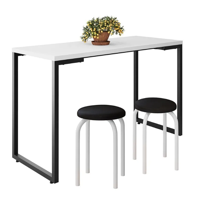 Mesa De Cozinha Bistrô Porto Branco 120cm Com 2 Banquetas Industriais Maviê Preto-branco - Mpozenato