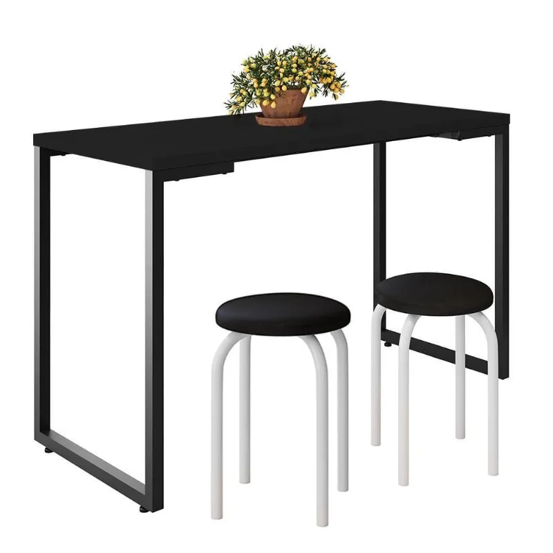 Mesa De Cozinha Bistrô Porto Preto 120cm Com 2 Banquetas Industriais Maviê Preto/branco - Mpozenato