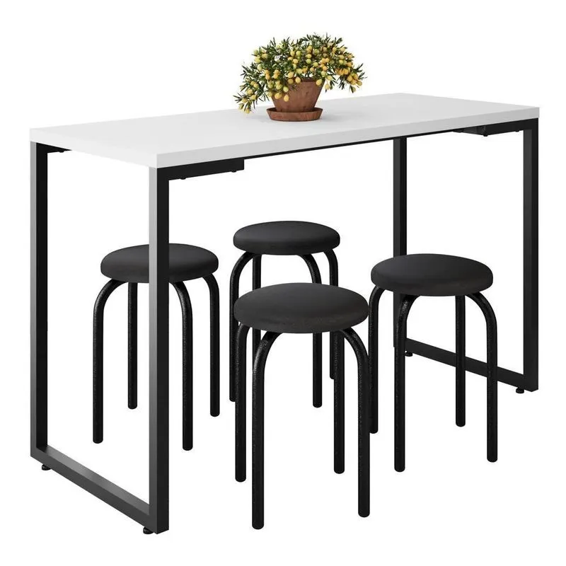 Mesa De Cozinha Bistrô Porto Branco 120cm Com 4 Banquetas Industriais Maviê Preto - Mpozenato