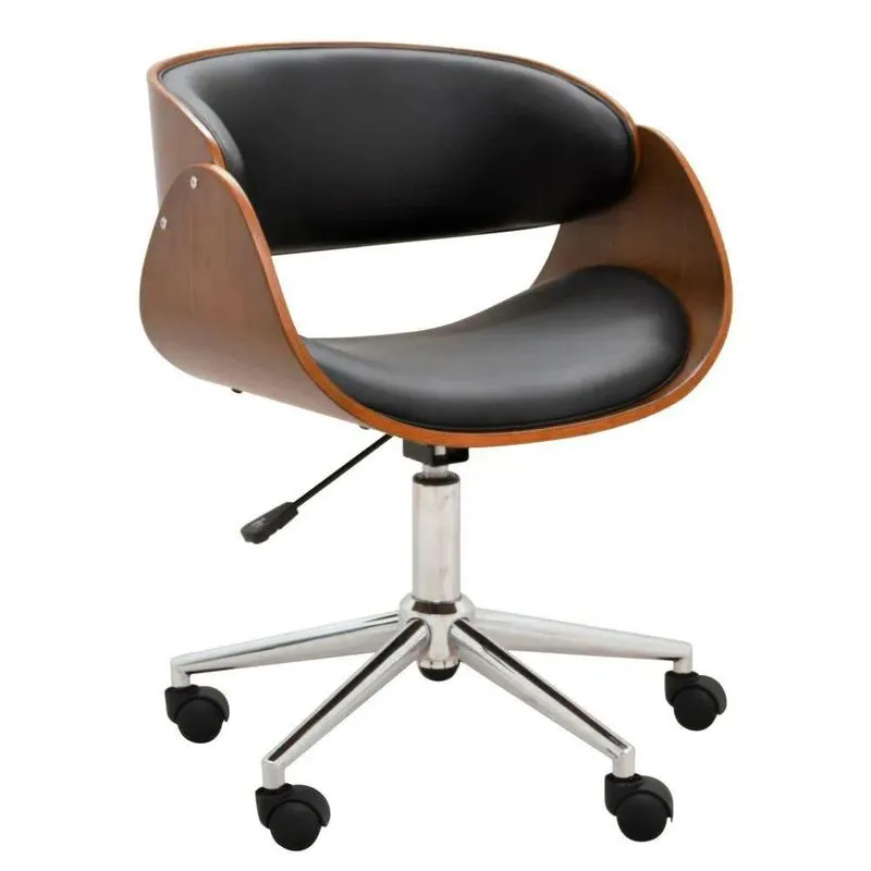 Cadeira De Escritório Giratória Base Cromada Dani R02 Madeira Pu Marrom/preto - Mpozenato