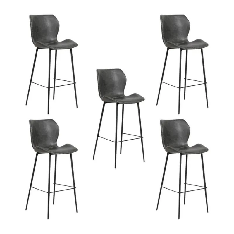 Kit 5 Banquetas Alta Com Encosto Para Bancada Cozinha Penha R02 Sintético Cinza Grafite - Mpozenato