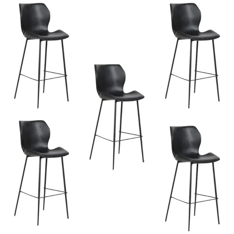 Kit 5 Banquetas Alta Com Encosto Para Bancada Cozinha Penha R02 Sintético Preto - Mpozenato
